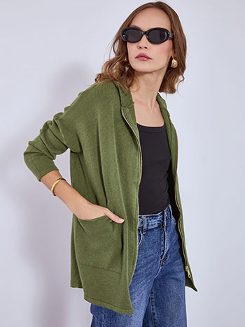 Cardigan long with hoodie in khaki