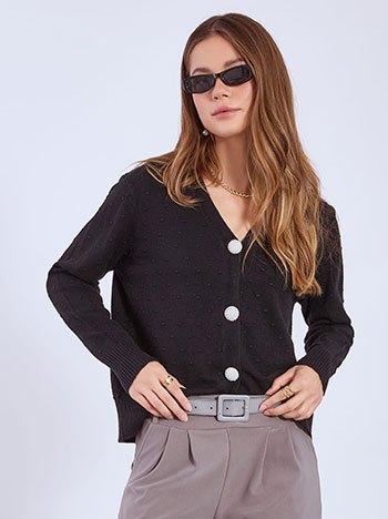 Cardigan with pearls and textured details in black