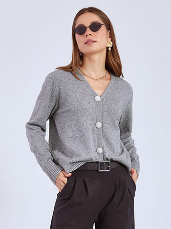Cardigan with pearls and textured details in grey