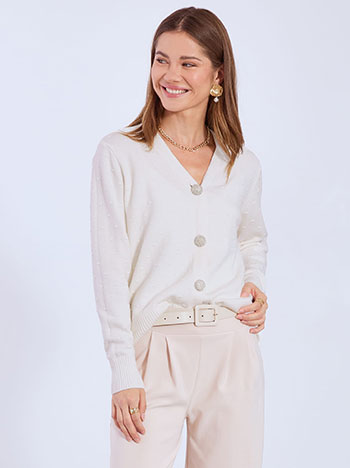 Cardigan with pearls and textured details in off white