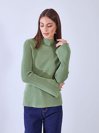 Πουλόβερ ριπ με μανίκι καμπάνα σε πράσινο