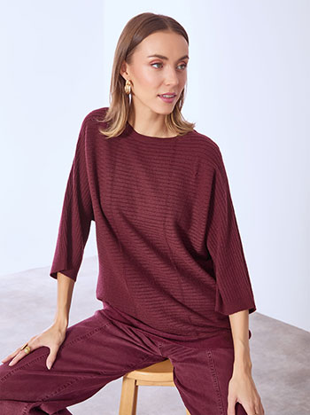 Πουλόβερ μακρύ με κοντό μανίκι σε μπορντό