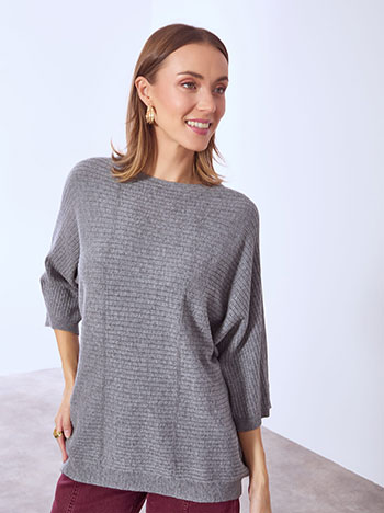 Sweater long with short sleeves in grey