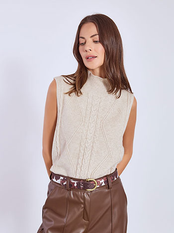 Πουλόβερ αμάνικο με πίσω κουμπιά σε μπεζ