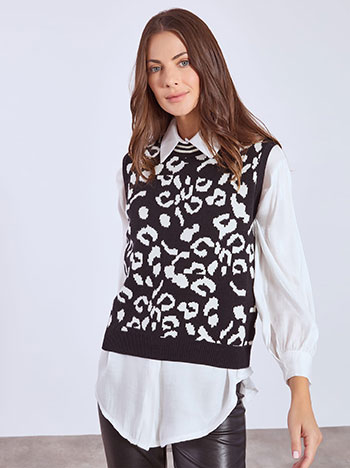 Sweater sleeveless patterned in black