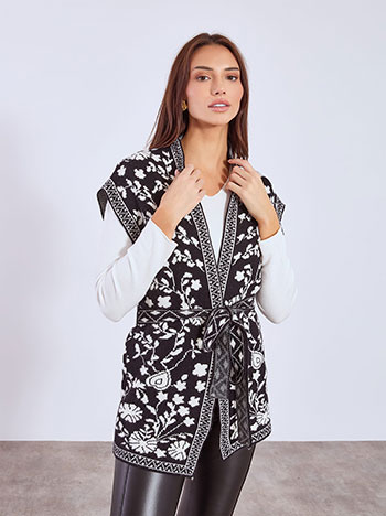 Γιλέκο πλεκτό με ζώνη σε μαύρο