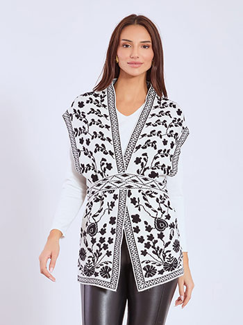 Γιλέκο πλεκτό με ζώνη σε λευκό