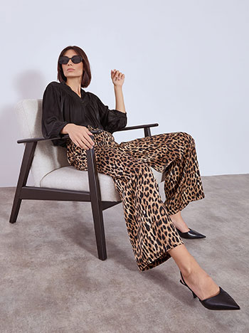 Trousers wide leg leopard in brown