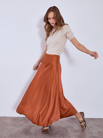 Skirt midi satin in terracota