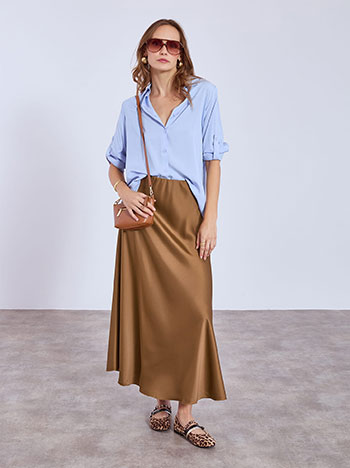Φούστα σατέν μίντι σε καφέ
