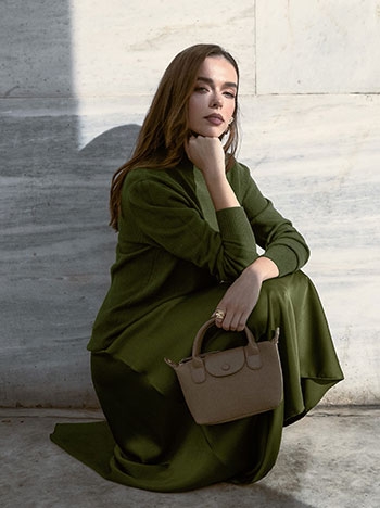 Skirt midi satin in khaki