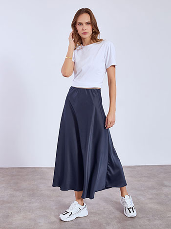 Skirt midi satin in dark blue