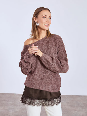 Τοπ lingerie με δαντέλα σε καφέ