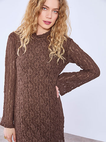 Dress mini with lace in brown