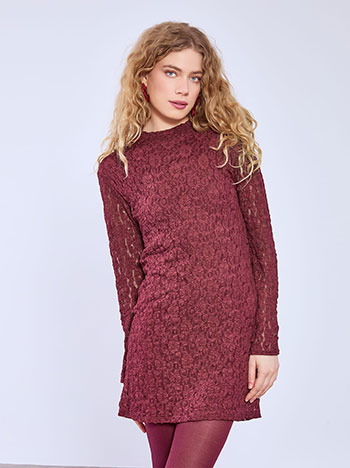 Φόρεμα μίνι με δαντέλα σε μπορντό