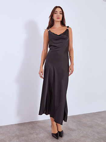 Dress satin maxi in black