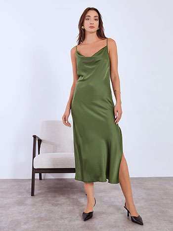 Dress maxi satin in khaki