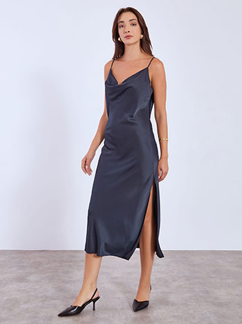Dress maxi satin in dark blue