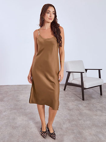 Dress midi with metallic details in brown