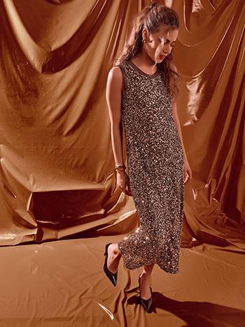 Φόρεμα μάξι με παγιέτες σε καφέ