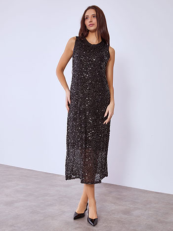 Dress maxi with sequins in black