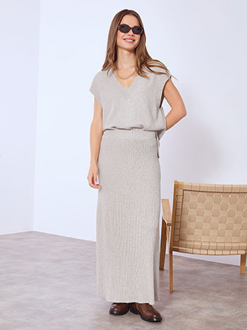 Skirt maxi knitted rib in dark beige