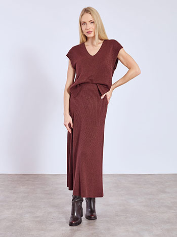 Φούστα μάξι πλεκτή ριπ σε μπορντό