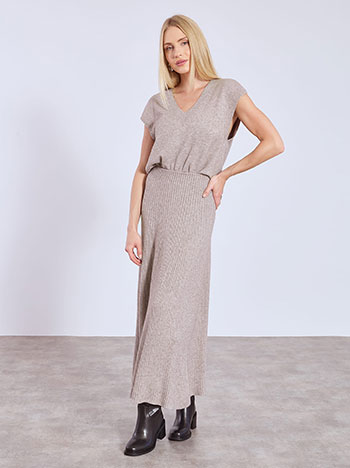 Skirt maxi knitted rib in light brown