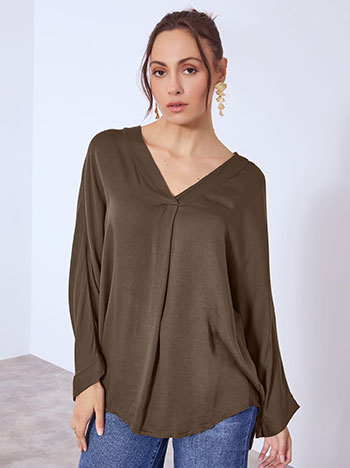 Top asymmetric with pleat in dark brown