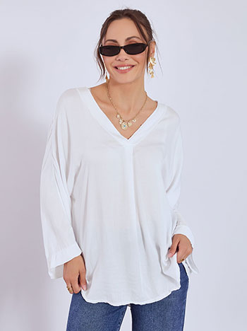 Top asymmetric with pleat in white