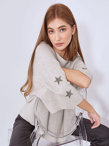 Πουλόβερ με strass αστέρια σε μπεζ