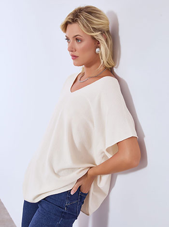 Sweater with short sleeves in light beige