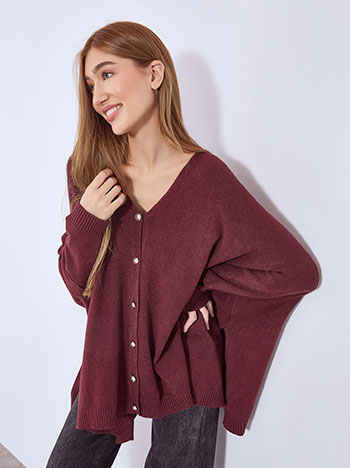 Ζακέτα ασύμμετρη oversized σε μπορντό