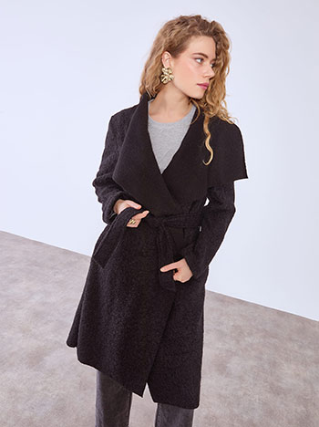 Παλτό μακρύ χνουδωτό σε μαύρο