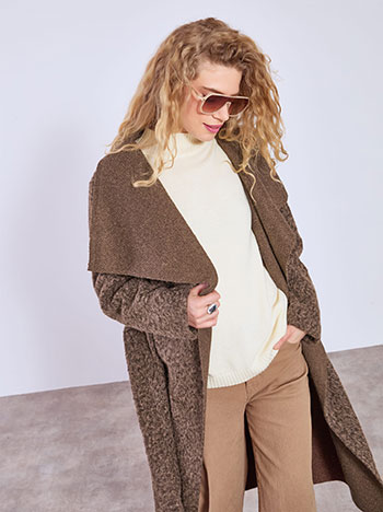 Coat long fluffy in dark brown