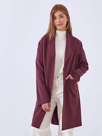 Παλτό με αποσπώμενη ζώνη σε μωβ σκούρο