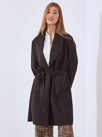 Παλτό με αποσπώμενη ζώνη σε μαύρο