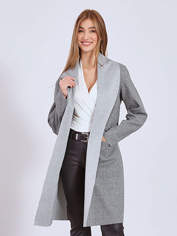 Coat with detachable belt in grey