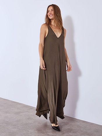 Dress maxi with round hemline in dark brown