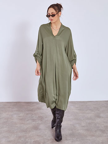 Dress midi oversized with pleat in khaki