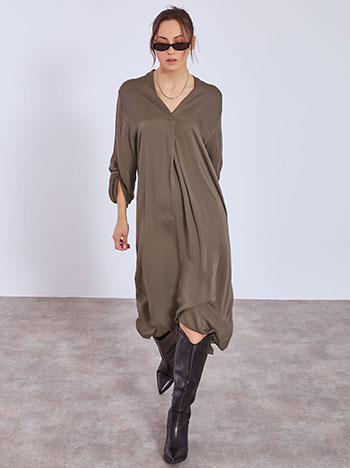 Dress midi oversized with pleat in dark brown