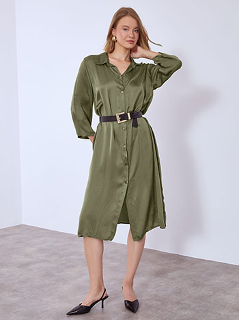Shirtdress midi satin in khaki