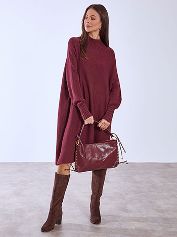 Dress knitted with mock neck in wine red