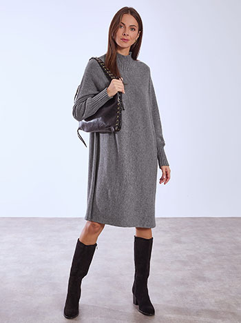 Dress knitted with mock neck in grey
