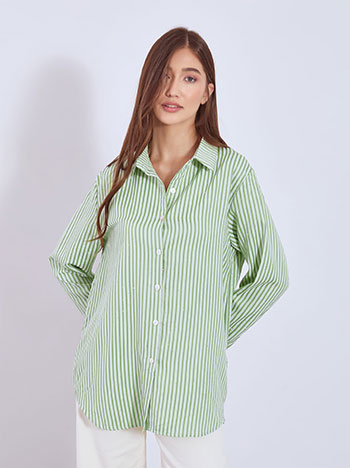 Shirt striped with strass in light green