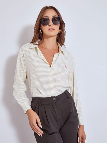 Πουκάμισο με ρίγες και strass σε μπεζ ανοιχτό