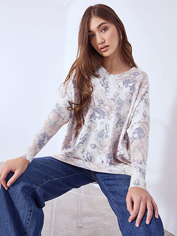 Πουλόβερ oversized φλοράλ σε εκρού