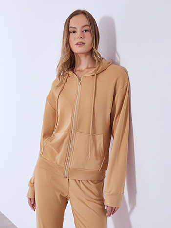 Tracksuit set with soft touch in camel