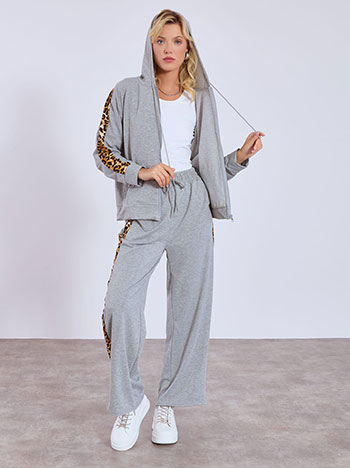 Tracksuit set with side leopard stripe in grey