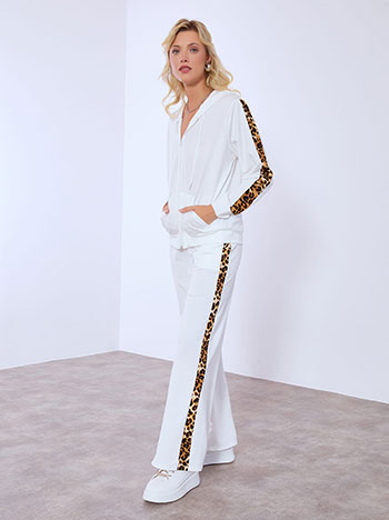 Tracksuit set with side leopard stripe in white
